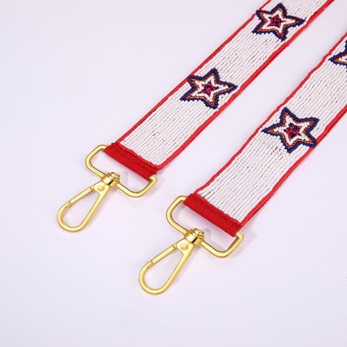 Image of NVENF Beaded 4th of July Purse Strap USA Purse Strap Replacement Red White and Blue Patriotic Crossbody Shoulder Bag Straps 4th of July Outfits (Style E)