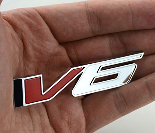 Image of 1pcs V6 Emblem 3D Badge Truck Nameplate Sticker Decal Letter Logo Replacement for 17-21 V6 (Silver Red)