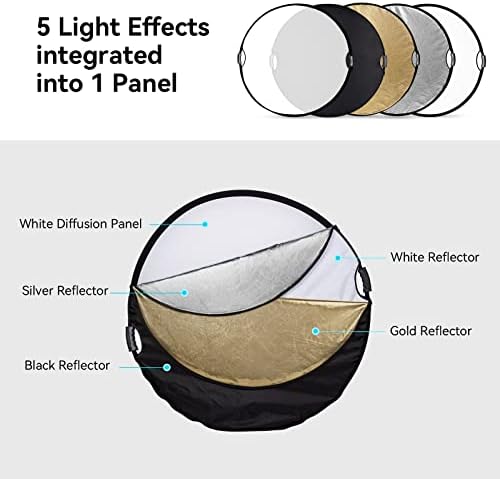 SMALLRIG Reflektor fotograficzny 32 "80cm z uchwytami Składany okrągły reflektor 5 w 1, półprzezroczysty, srebrny, złoty, biały i czarny, z torbą do przenoszenia - 4129