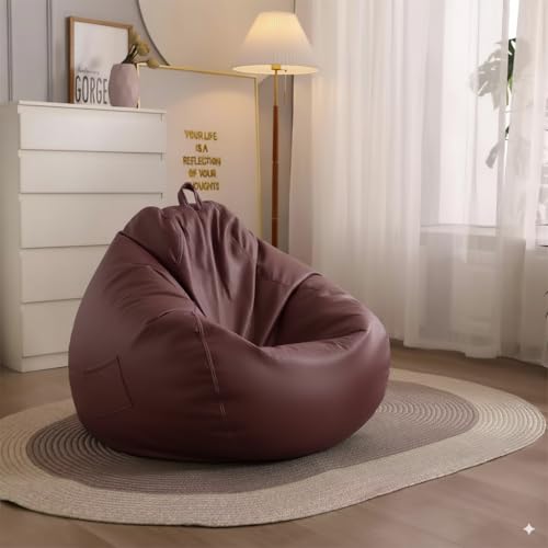 Image of 4XL Leatherette Bean Bag Chair with Footrest & Cushion with Beans Filled (Ready to Use) Color- (Maroon, Bean Bag Only)