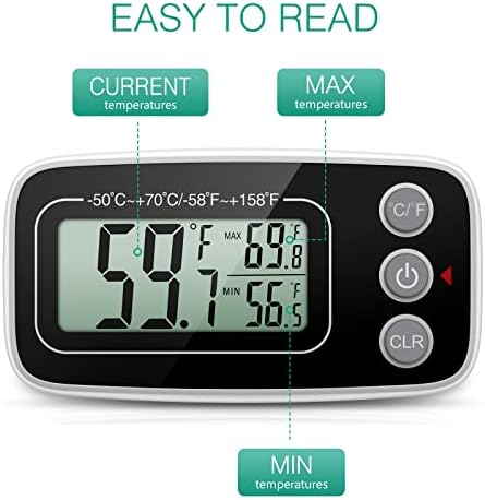 ORIA Refrigerator Thermometer, (NEW VERSION) 2 Pack Digital Freezer Thermometer, Fridge Thermometer with Magnetic back, LCD Display, Max/Min Function, 3 Mounting Options for Kitchen, Home, Restaurants