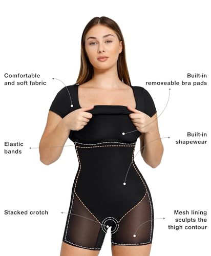 Popilush Summer Cocktail Midi Dresses for Women Shapewear Bodycon Short Sleeve Square Neck Dress3
