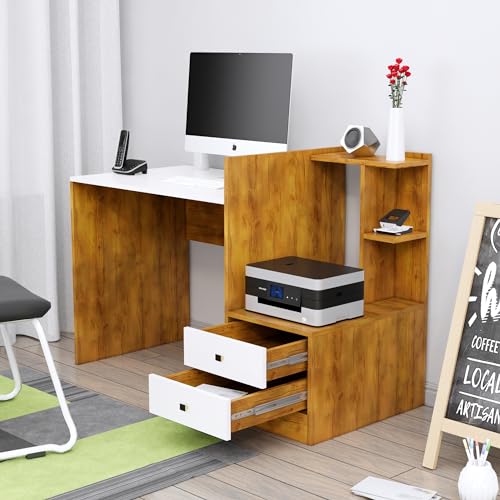 Image of Bniture Wooden Study Table for Home | Engineered Wood Study Table with Side Open Storage Area | Multi Purpose Computer Desk for Writing & Study | Laptop Table for Study Room, Giant Wood & Frosty White