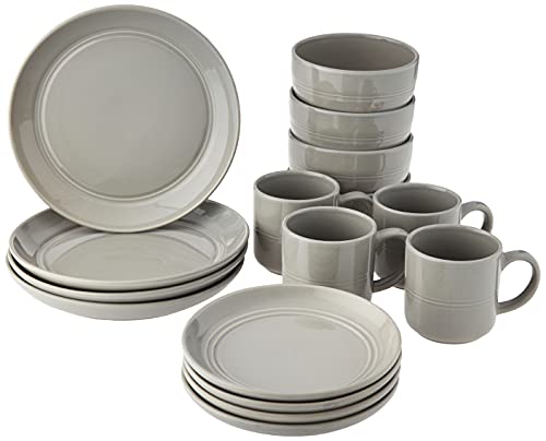 Dinnerset 16Pcs Grey Stoneware Ridge #TOP20