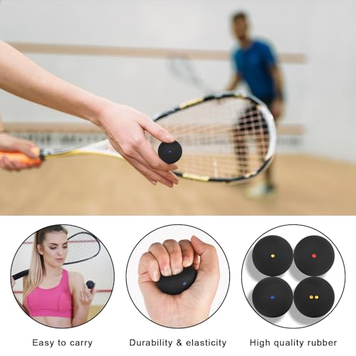 YYTECH Squash Bälle 4er-Set, Squashbälle, Doppelte Gelbe Punkte Einzelne Gelbe Punkte Einzelne Rote Punkte Einzelne Blaue Sport-Squashball High-Bounce-Squashball Für Anfänger Und Training