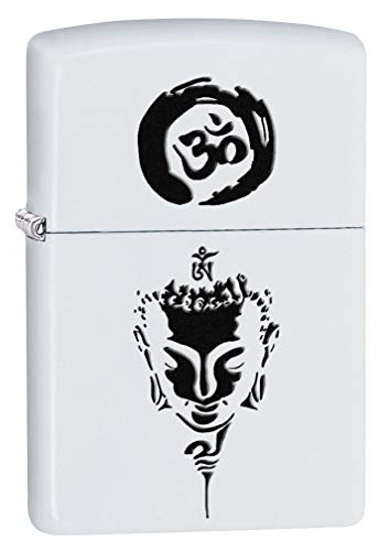 Zippo Lighter: Om and Buddha - White Matte 80445