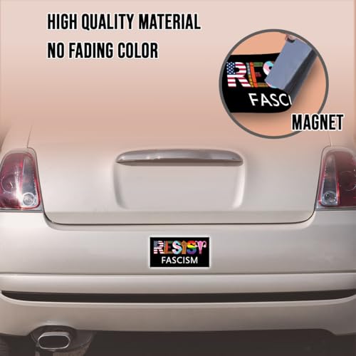 Image of Magnet Resist Fascism Magnet Banned Books LGBTQ Rights Trans Equality Liberal Social Justice Pride Black for Bumper, Refrigerator, Cruise Door, Car, Truck 7.5x3.75in
