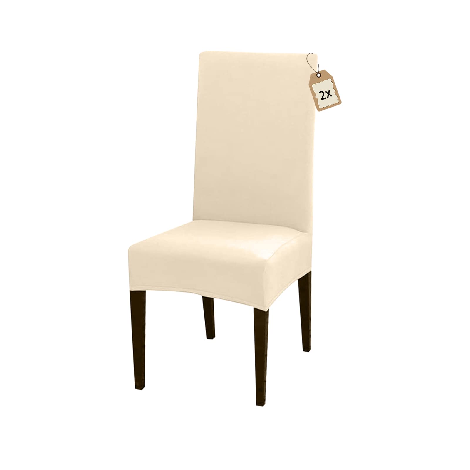 FIGOOO Coprisedie Elasticizzati con Schienale 2 Pezzi Coprisedia per Sala da Pranzo Spandex Fodera per Sedia da Cucina Universale Lavabile Decorazioni per la Casa Cucina(Beige,2pcs)