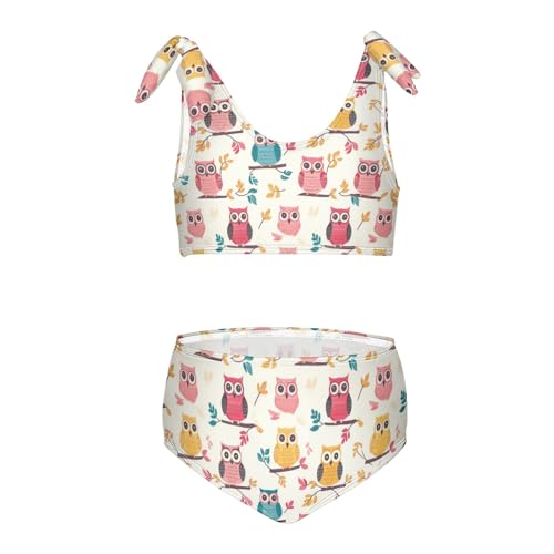 Girls' Bikini Set, Rainbow Funny Owls Kids Swimsuit 2 Pcs Beach Bathing Suit