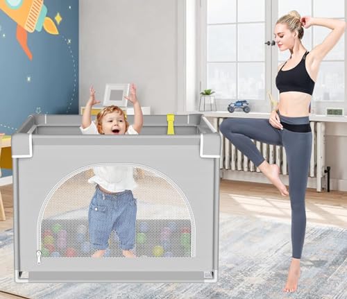GERCHAM Laufstall Baby 90x90cm Laufgitter Baby Faltbar mit Sicherheitstür für Apartment,Kleines Laufstall mit Atmungsaktivem Netz und Rutschfeste Basis Playpen