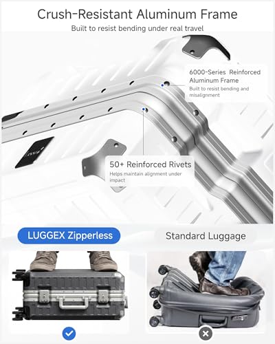 Image of Checked Luggage with Spinner Wheels, 8010S Aluminum Frame Zipperless Polycarbonate Hard Shell Suitcase (ZX-Core, Charcoal Metallic, 24 Inch)