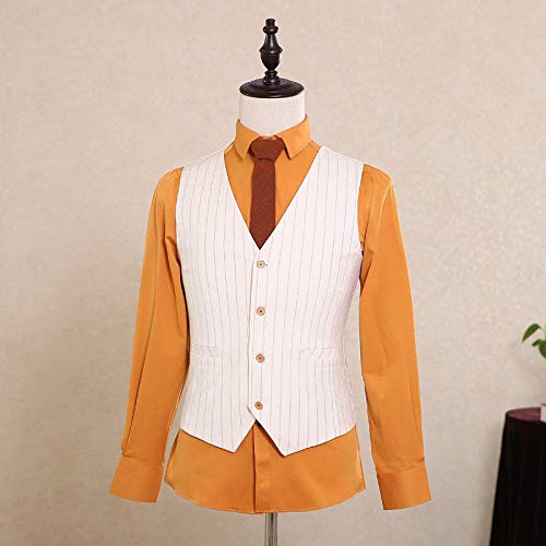 Mens Double Breasted White with Yellow Strip 6 Buttons Blazer Jackets Wedding Groomsmen Suits3