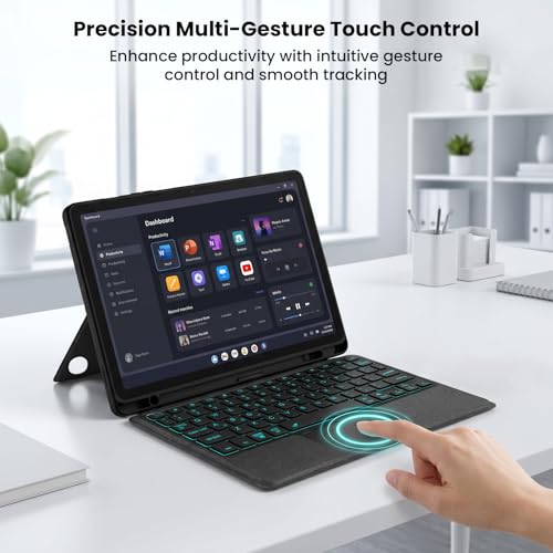 Image of Keyboard Case for Samsung Galaxy Tab A9 Plus, A11+ Folio Cover with Keyboard SM-X230, SM-X236B, X210, X215, Smart Trackpad, RGB Backlit, Adjustable Kickstand, Pen Holder, Detachable Keyboard