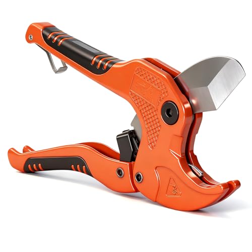 S2U PVC Pipe Cutter PVC Cutter Cuts PVC/CPVC/PP/PEX/PE Pipe Up to 1-1/4 One-hand Operation PEX Cutter V-Shaped Japanese SUS420 Blade Ideal for Plumbing/Irrigation/Sprinkler Systems/DIY projects