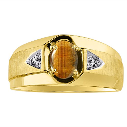 Imagen de Diamond & Anillo de ojo de tigre 14 K amarillo o 14 K oro blanco
