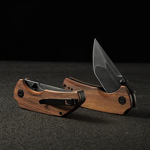 Civivi Thug 2 Pocket Knife For Edc, Matthew Christensen 2.69Inch Damascus Blade Cuibourtia Wood Handle With Thumb Stud And Reversible Pocket Clip, Folding Knife For Utility Hiking Camping Fishing Work Outdoor C20028C-Ds1 #TOP5