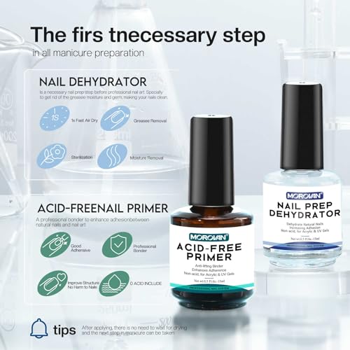 Morovan Nail Prep Dehydrator and Primer: Professional Natural Acid-Free Primer & Dehydrate Gel Nail Polish Protein Bonding Fast Air Dry for UV Poly Gel Polish Acrylic Powder 15ml - Image 5