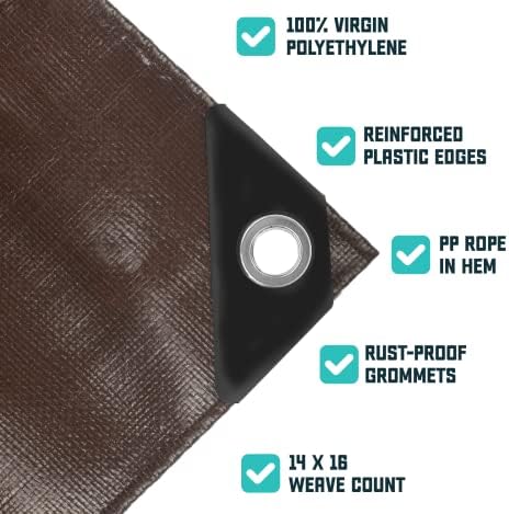 Core Tarps Extra Heavy Duty 16 Mil Tarp Cover, Waterproof, UV Resistant, Rip and Tear Proof, Poly Tarpaulin with Reinforced Edges for Roof, Camping, Patio, Pool, Boat (Brown/Black 24′ X 24′) - 4