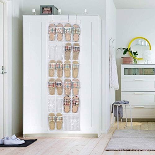 AidShunn Shoe Racks Over Door Shoe Organiser Hanging Storage 24 Transparent Pockets Foldable Wardrobes Closet White
