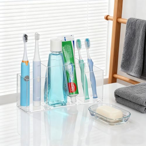Acrylic Toothbrush Holder for Bathroom Counter, Clear Multi-Functional Toothbrush Organizer with Compartments for Electric Toothbrush, Toothpaste by CWYEYE - Used condition - Image 8