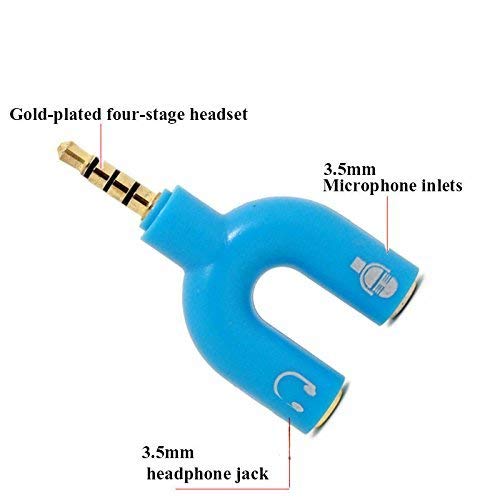 Image of FENTICO 3.5mm Stereo TRS Female Jack to Headphone Microphone Splitter Converter Adaptor (Specially Designed for Mobile and Tablet Only), Colour - Blue