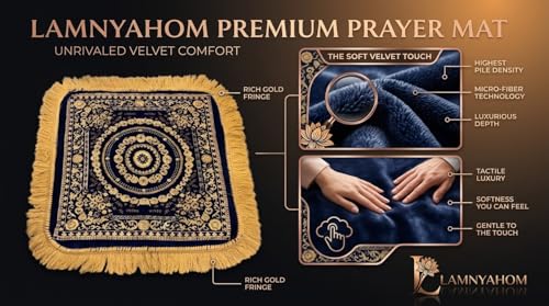 Image of Premium Prayer Mat /Aasan for Home Temple & Meditation | Soft Velvet Touch Cushioned Pooja Mat with Tassels | Washable Floor Rug for Mandir, Yoga, Sitting Mat | 20 x 20 Inch (Blue)