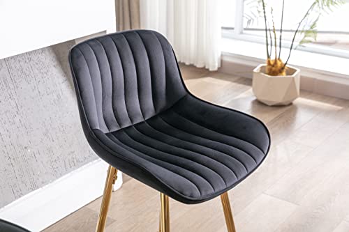 I-Pook Bar Stools Set Of 2 Velvet Upholstered Counter Height Barstools With Golden Leg And Footrest Modern High Back Bar Chairs For Dining Room Kitchen Island Pub, Black #TOP3