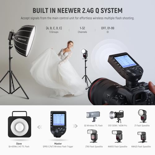 NEEWER Q4 400Ws Studio Flash Outdoor Strobe 2.4G TTL & QPRO-N Trigger Compatible with Nikon, 1/8000 HSS/30W Modeling Lamp/400 Full Power/0.01-1.2s Recycle/21.6V 2800mAh Battery for Wedding Photography by NEEWER - Image 6