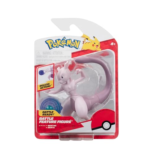 Pokémon PKW3370 - Battle Feature Figure - Mewtu, offizielle bewegliche Figuren, 11,5 cm