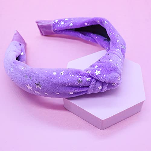 Frog Sac Top Knot Headbands For Girls, Purple Metallic Star Knotted Headband For Kids, Soft Velvet Head Band, Cute Sparkly Little Girl Fashion Hair Accessories Hairband Head Piece #TOP4