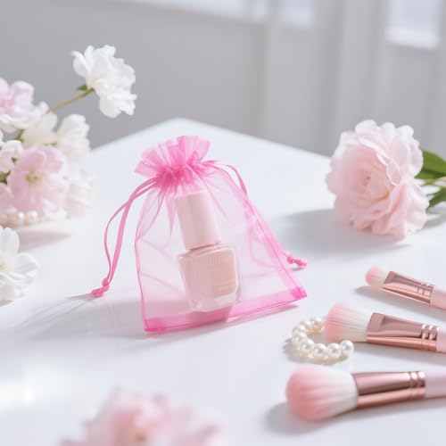 Image of joycraft 50Pcs Pink Organza Chiffon Gift Bags, 2.7x3.5 Inch, Valentine's Day, Solid Pattern