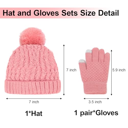 Toddler Winter Beanie Hat Gloves Set for Girls Boys Knit Pompom Hats Fleece Lined Skull Ski Cap Sets 1-6 Years2
