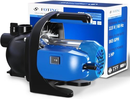 Image of FOTING 1 HP Shallow Well Jet Pump, 865 GPH 115V Portable Water Transfer Booster Pump, 130ft Max Head, Stainless Steel for Home Garden Irrigation Lawn Farm, Blue