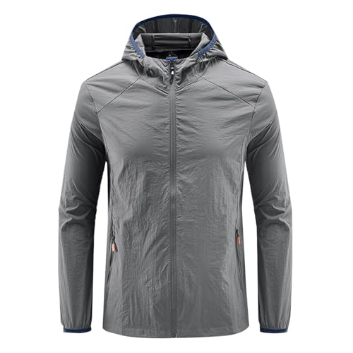 RKaixuni Herren-Sonnenjacke, LSF 50+, leichter Kapuzenpullover, Reißverschluss, langärmelig, LSF, UV-Schutz, Wandern, Angeln, kühlende Sportjacken, dunkelgrau, M