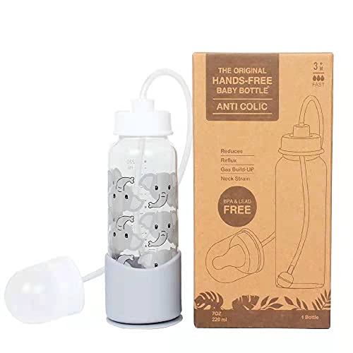 Image of Hands-Free Baby Bottle - Anti-Colic Self Feeding System 7 oz Glass Bottle (1 Pack - Elephant)