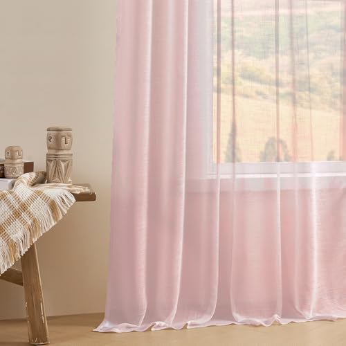 Image of Joydeco Sheer Curtains 108 Inches Long, Beige Curtains for Living Room 2 Panels Set, Window Curtains Privacy Assured with Light Filtering(W52 x L108 Inch,Tapioca)