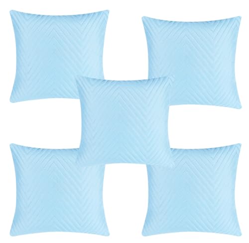 Image of RD TREND UltraSonic Microfiber Cushion Covers, 60 x 60 cm /24 x 24 inches, Set of 5, 250 TC,Back Zipper (Sky Blue)