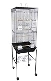 YML 6924 3/8' Bar Spacing Tall Flat Top Bird Cage with Stand, 18' x 18'/Small, Black