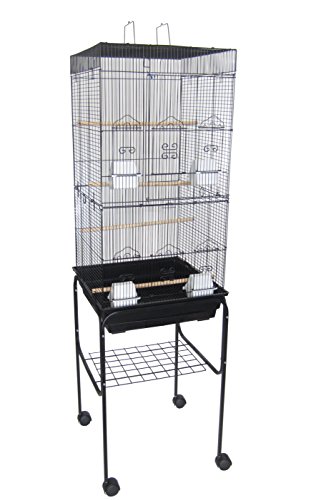 YML 6924 3/8\" Bar Spacing Tall Flat Top Bird Cage with Stand, 18\" x 18\"/Small, Black