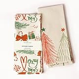 The Fine Living Co. 100% Cotton Merry Christmas Kitchen Towels, 18'x28' Set of 2 (Cherry Red & Green)