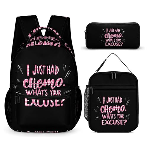 Cancer Awareness I Just Had Chemo Funny Backpack Set Lunch Bag Pencil Case Makeup Bag 3 in 1 for Men Women Travel