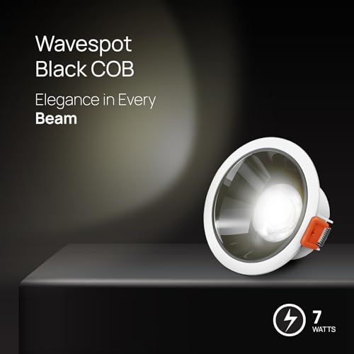 Image of wipro Garnet 7 Watt Wave Spot Black COB | Warm White (2700K) | High Voltage (440V) & Surge Protection (4 KV) | Sharp Beam Angle with Reflector for Home, Office and Store Cabinet Display | Pack of 1