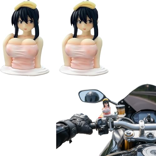2Pcs Cute Chest Shaking Car Ornaments, PVC Dashboard Doll, Motorbike Decor