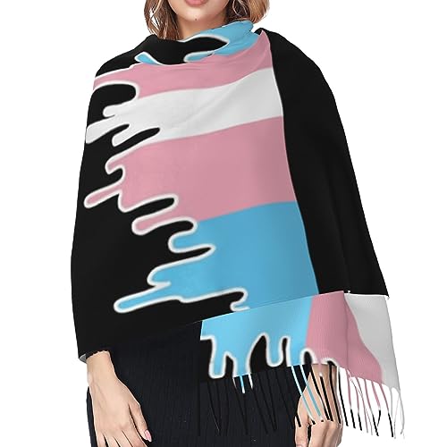 Trans Pride Flag Scarf With Tassel For Women Large Warm Shawls Wraps Cashmere Scarves Blanket For Fall Winter 27 * 77 Inches2