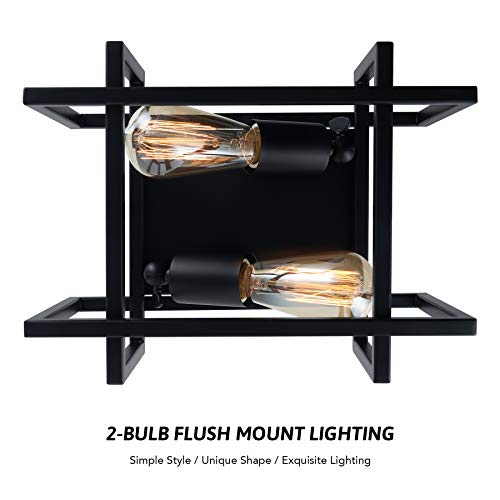 Vonluce 2 Light Farmhouse Rustic Flush Mount Ceiling Light Fixture Black Finish, Modern Industrial Rectangle Light Fixtures Ceiling For Kitchen Bedroom Living Room, Light Fixture With Metal Cage Shade #TOP6