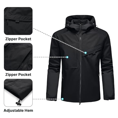 Lamgool Waterproof Jackets for Men Lightweight Rain Jacket Hooded Raincoat Zip Windbreaker for Running Hiking Travel3