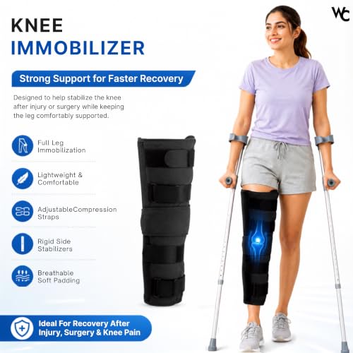Image of Wonder Care Cotton Knee Immobilizer Brace For Knee Support For Dislocation Injuries Ligament Tear Wraparound Knee Stabilizer Splint For Men & Women (19 inch Long) (L)