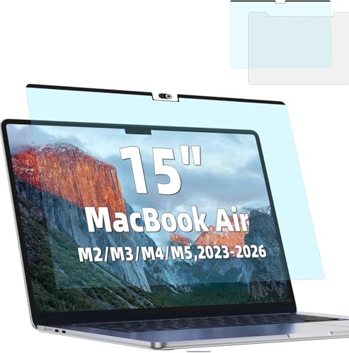 Image of Magnetic Anti Blue Light Screen Protector for MacBook Air 15 Inch (2023-2026, M2, M3, M4. M5), Removable MAC 15.3 inch Blue Light Filter , Bubble-Free Install , Eye Protection Glare Laptop Screen Protector
