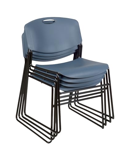Image of Regency Kobe 72 x 24 in. Mobile T-Base Training Table- Maple, 2 Zeng Stack Chairs- Blue