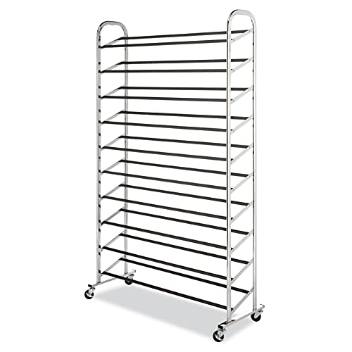 Whitmor 10 Tier Shoe Tower, 50 Pair, Chrome Tower-50 Rolling Rack With Locking Wheels #TOP1